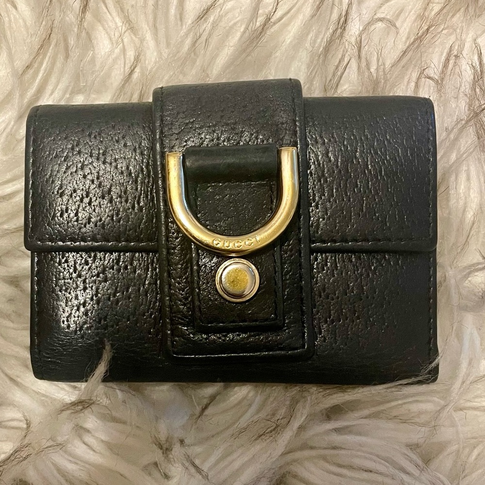 Gucci Black Leather & Canvas D ring key holder Wallet